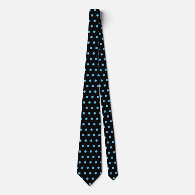 Sky Blue Polka Dots Black Valentine's Day Geschenk Krawatte (Vorderseite)