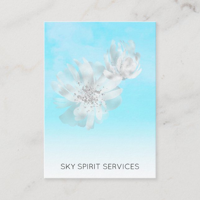 *~* Sky Blue QR Blume Glitzer Shimmer Visitenkarte (Vorderseite)