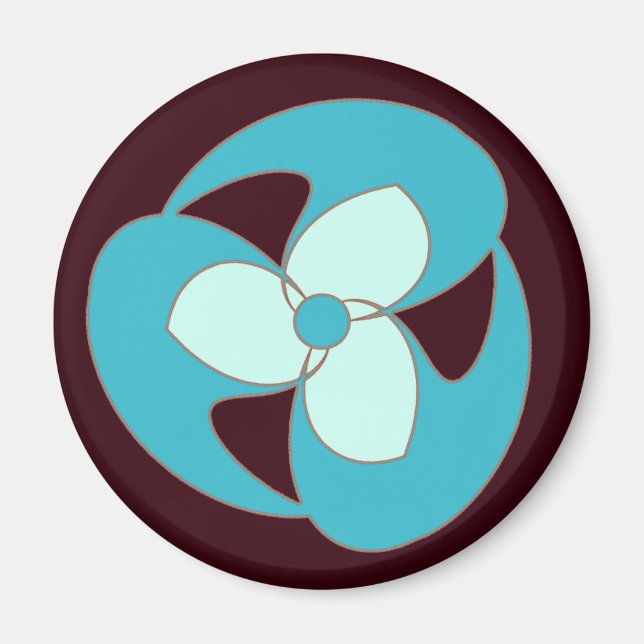 Sky Blue Retro Crescent Spiral Blume Magnet (Vorne)