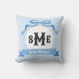 Sky Blue Reverse Griw Key Bow Monogram Kissen