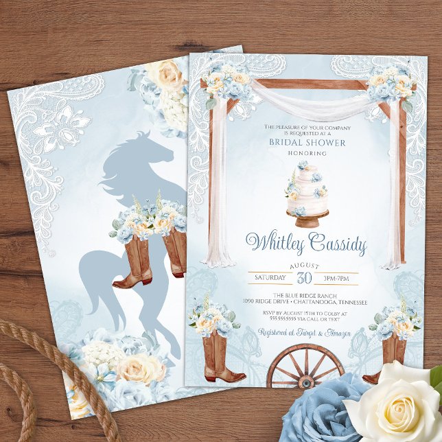 Sky Blue Rustic Country Western Brautparty Einladung (Von Creator hochgeladen)