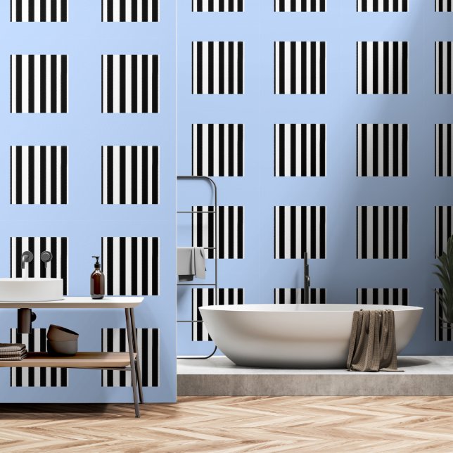 Sky Blue + Schwarz-weiße Streifen Tapete (Badezimmer)