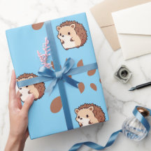 Sky Blue Seamless Wrapping Paper mit Igeln