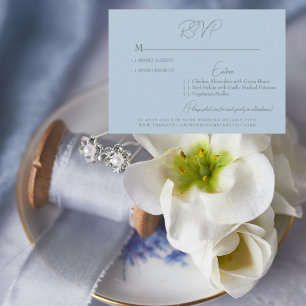 Sky Blue Silver Text Wedding RSVP Card Karte
