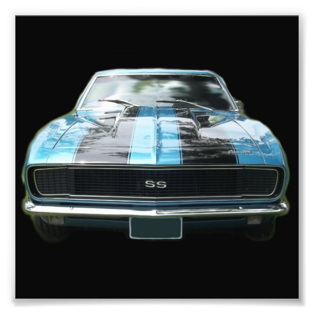Sky blue SS Camaro mit schwarzen Streifen Fotodruck (Vorne)