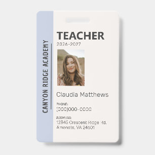 Sky Blue Stripe Homeschool-Lehrer-ID-Ausweis Ausweis