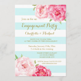 Sky Blue Stripes Pink Engagement Party Invitation