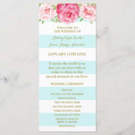 Sky Blue Stripes Pink Watercolor Hochzeitsprogramm Programm