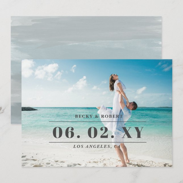 Sky Blue Stylish Simple Modern Typografy Foto Save The Date (Vorne/Hinten)