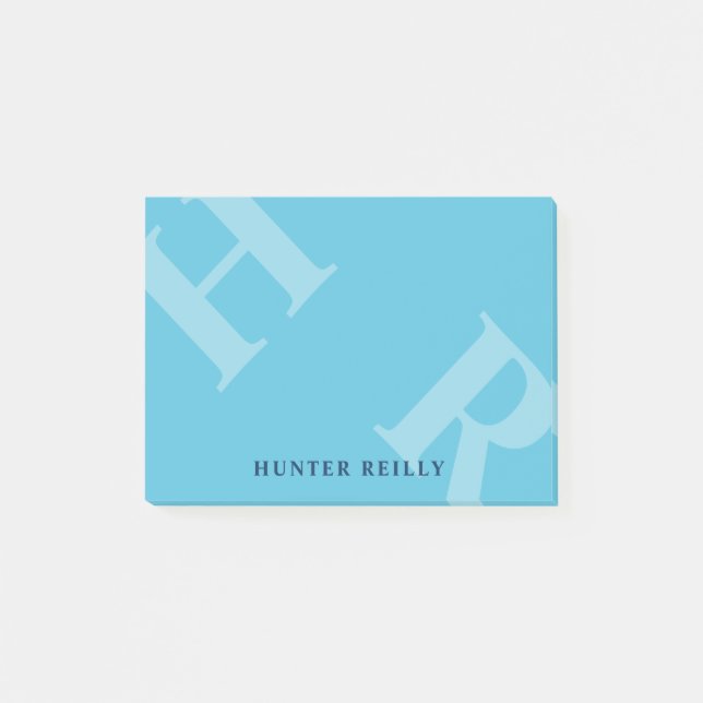 Sky Blue Tilted Initials & Navy Blue Name Post-it Klebezettel (Vorderseite)