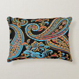 Sky Blue und Autumn Orange Vintag Paisley Dekokissen
