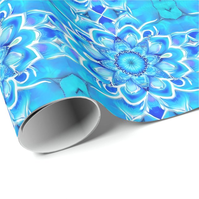 Sky Blue und Cobalt Batik Mandala Muster Geschenkpapier (Rolleneckpunkt)