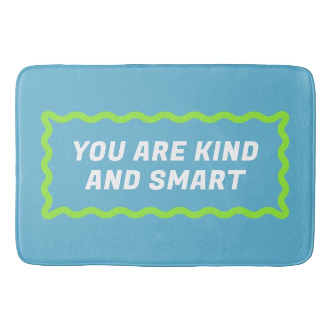 Sky Blue und Lime Green Wavy ermutigende Worte Badematte (Vorderseite)