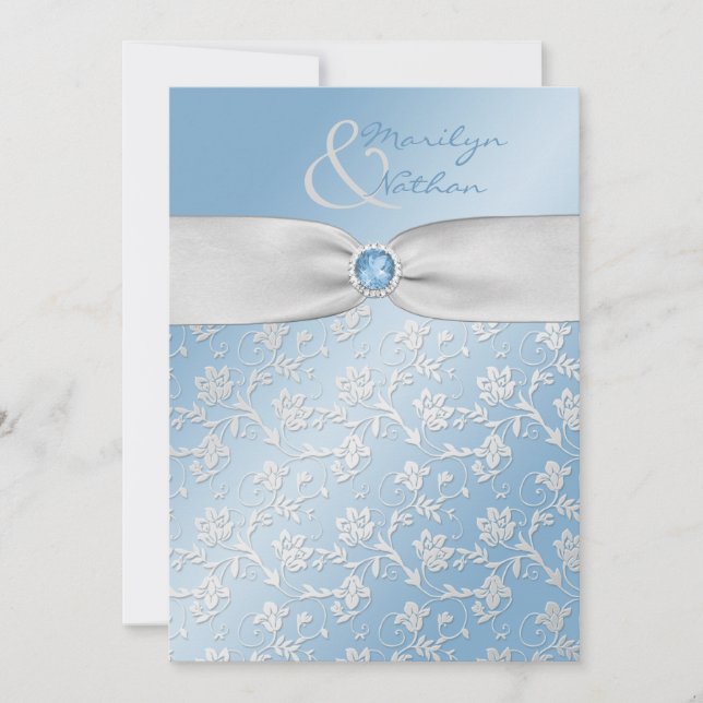 Sky Blue und Silver Floral Wedding Einladung (Vorderseite)