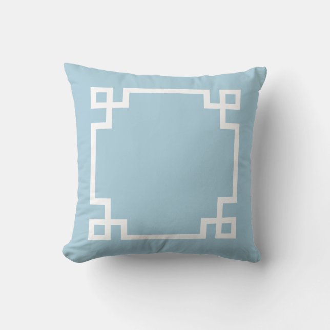Sky Blue und White Griechisch Key Kissen (Vorderseite)