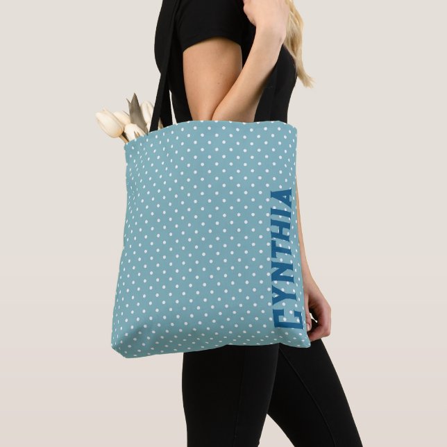 Sky Blue und White Polka Dot Personalisiert Tasche (Von Nahem)