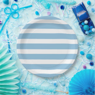 Sky Blue und White Stripes Pappteller