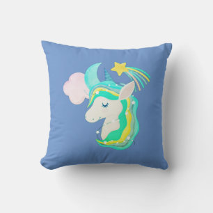 Sky Blue Unicorn Rainbow Throw Kissen