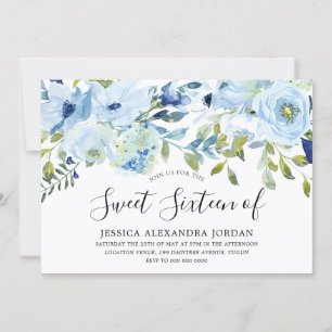 Sky Blue Water Blume Sweet 16 Party Einladung