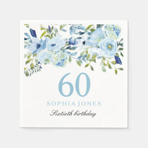 Sky Blue Watercolor Blume 60. Geburtstagsparty Serviette