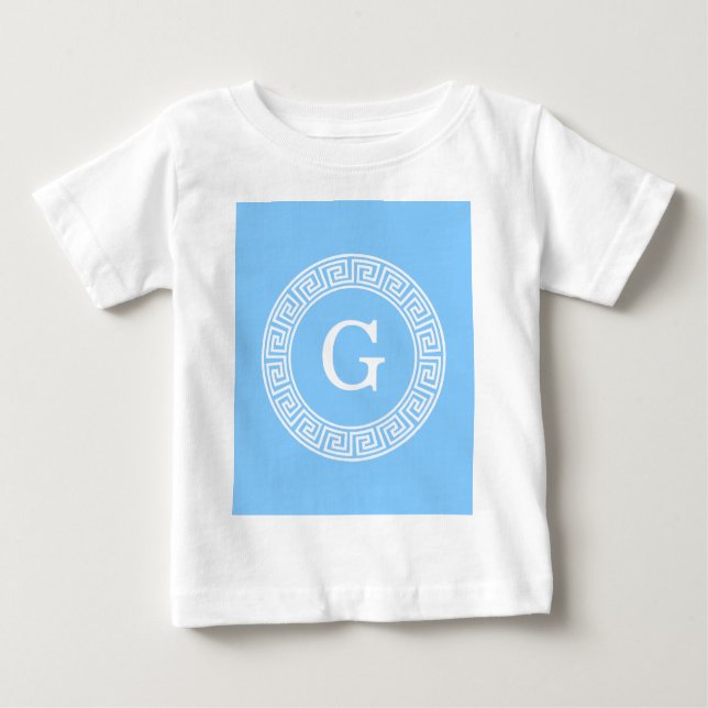 Sky Blue Whelt Griechisch Key Rnd Frame Initial Mo Baby T-shirt (Vorderseite)