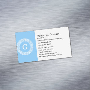 Sky Blue Whelt Griechisch Key Rnd Frame Initial Mo Magnetische Visitenkarte