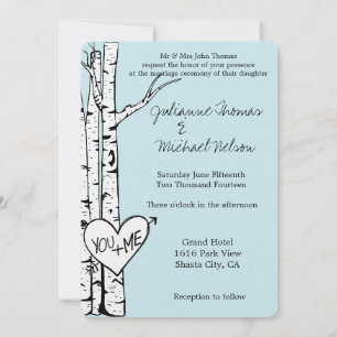 Sky Blue White Birch Trees Wedding Einladung