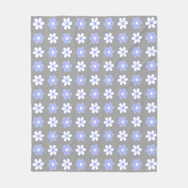 Sky Blue & White Blume auf Silver Grau Fleecedecke (Vorderseite)