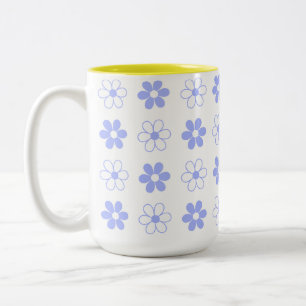 Sky Blue & White Blume Muster auf White Zweifarbige Tasse