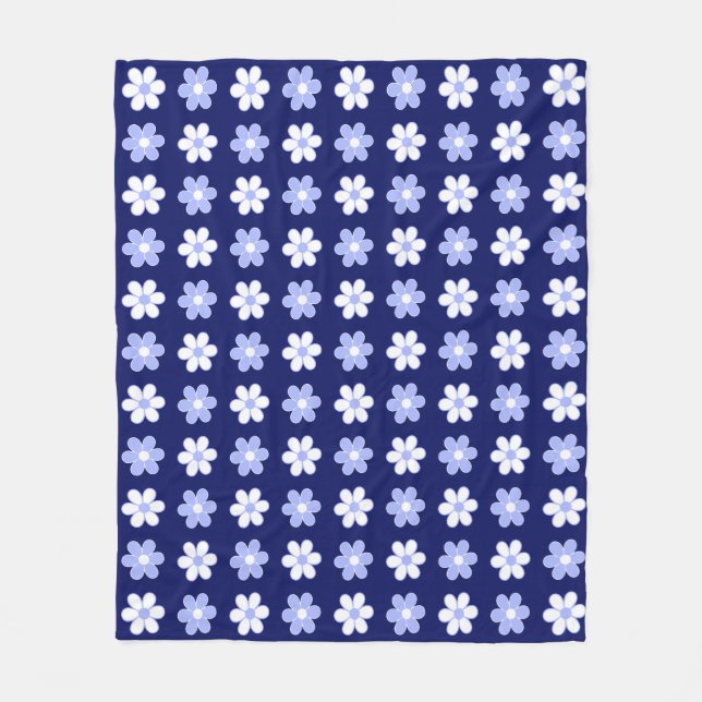 Sky Blue & White Blume über Navy Blue Fleecedecke (Vorderseite)