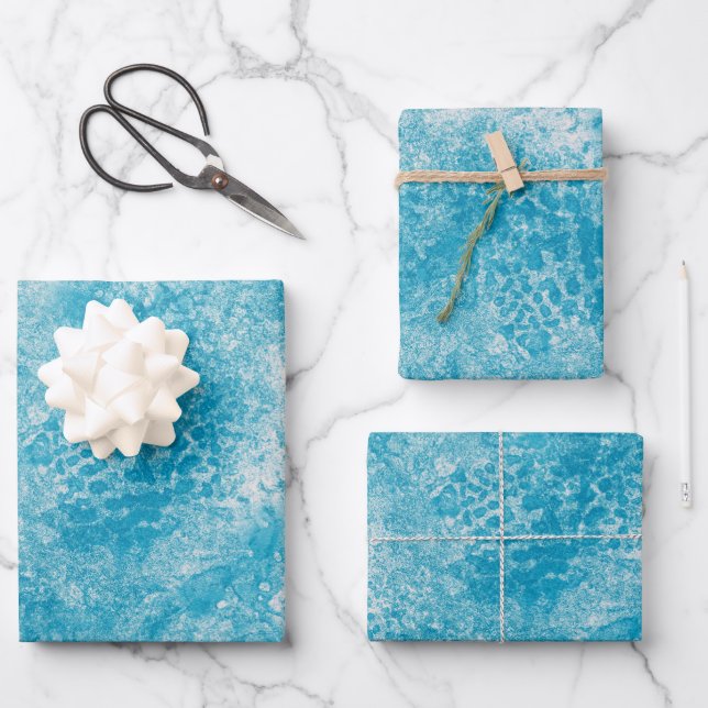 Sky Blue & White Coral Textur Geschenkpapier Set (Vorderseite)