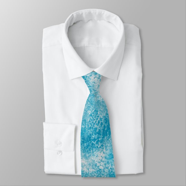 Sky Blue & White Coral Textur Krawatte (Gebunden)