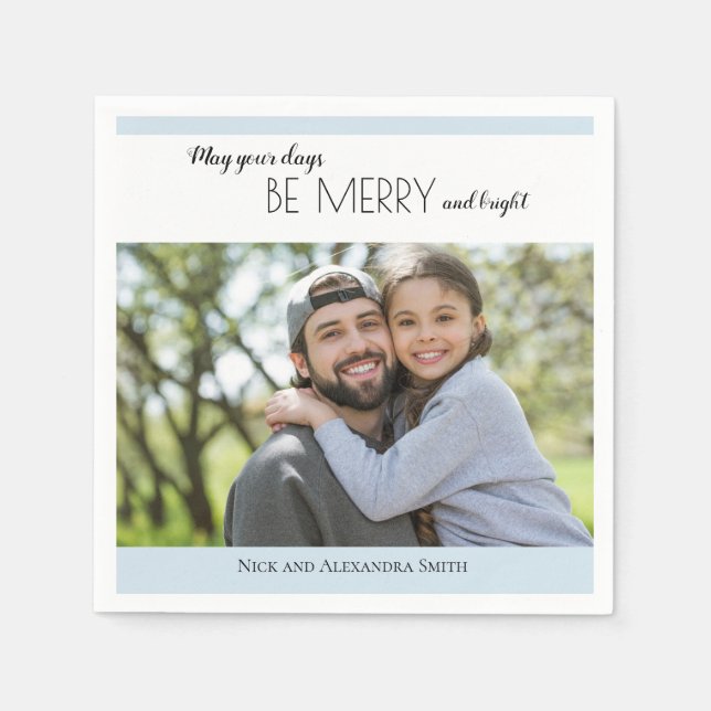 Sky Blue White Foto Christmas Serviette (Vorderseite)