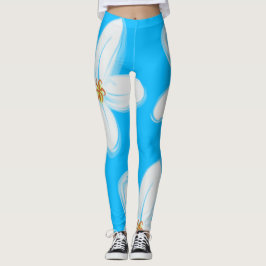 Sky Blue White Orchid Leggings