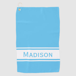Sky Blue White Strip Modern Name Monogram Golfhandtuch
