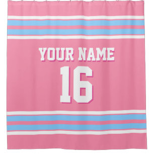 Sky Blue White Stripes Sports Jersey Duschvorhang