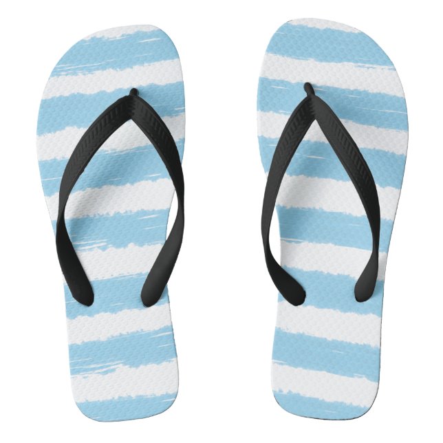 Sky Blue White Summer Stripes Flip Flops (Fußbett)