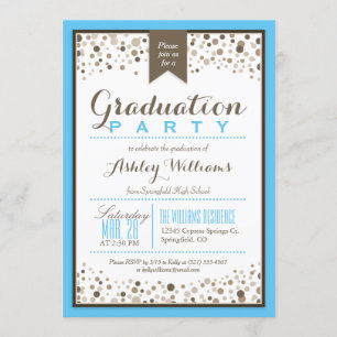 Sky Blue, White & Taupe Moderne Graduierungsparty Einladung