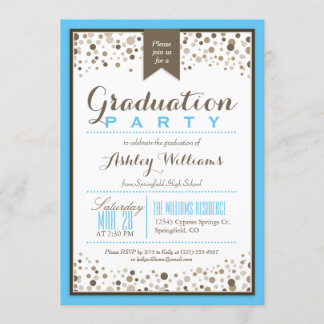 Sky Blue, White & Taupe Moderne Graduierungsparty Einladung