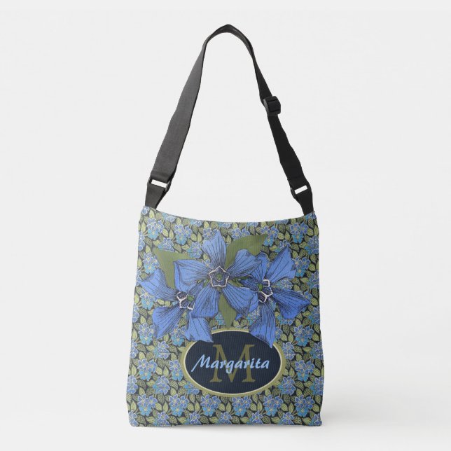 Sky Blue Wildblume Monogram Delight Tragetaschen Mit Langen Trägern (Vorderseite)