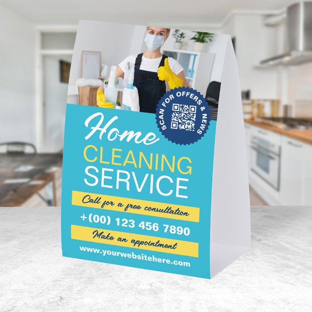 Sky Blue Yellow Home Cleaning Photo & QR Code Tischaufsteller (Von Creator hochgeladen)