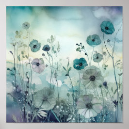 Sky Blues Wild Field Blume Art Poster