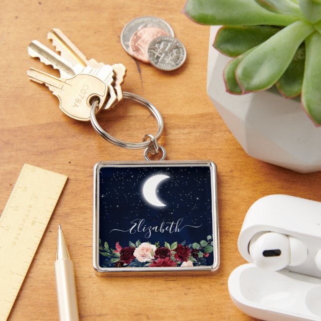 Sky Celestial Moon Stars Floral Schlüsselanhänger (Schreibtisch)