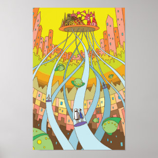 Sky city accessible by high-speed elevator. poster