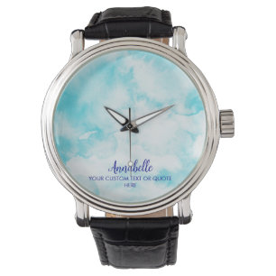 Sky Cloud Watercolor Blue White Armbanduhr
