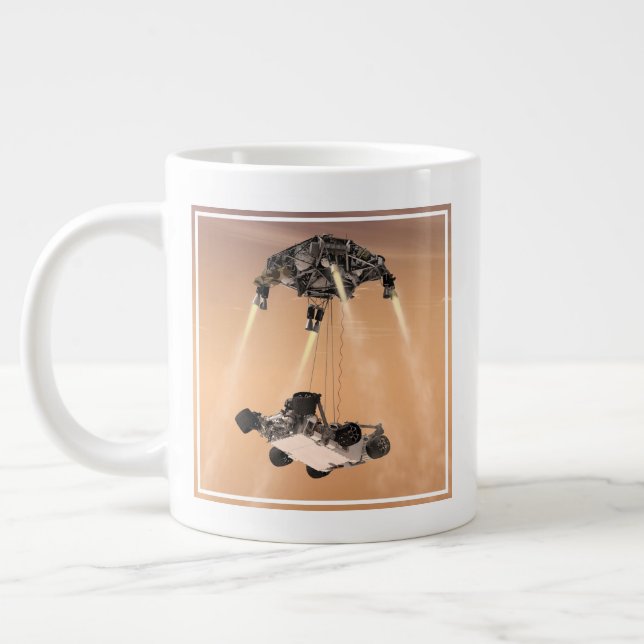 Sky Crane-Manöver während des Abstiegs der Mars Jumbo-Tasse (Links)