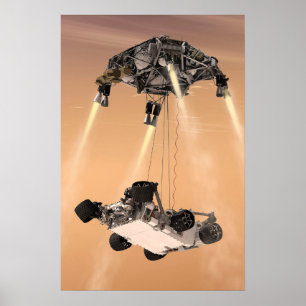 Sky Crane-Manöver während des Abstiegs der Mars Poster