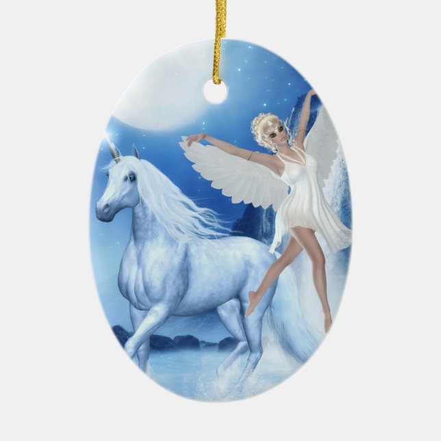 Sky Fee Asparas und Unicorn Keramik Ornament (Vorne)