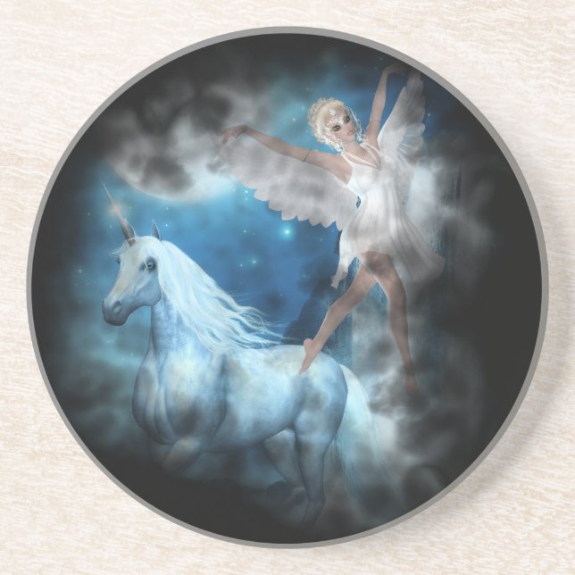 Sky Fee Asparas und Unicorn Vignette Sandstein Untersetzer (Vorne)
