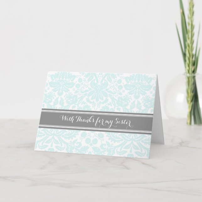 Sky Gray Damask Vielen Dank, Bridesmaid Schwester Dankeskarte (Vorderseite)